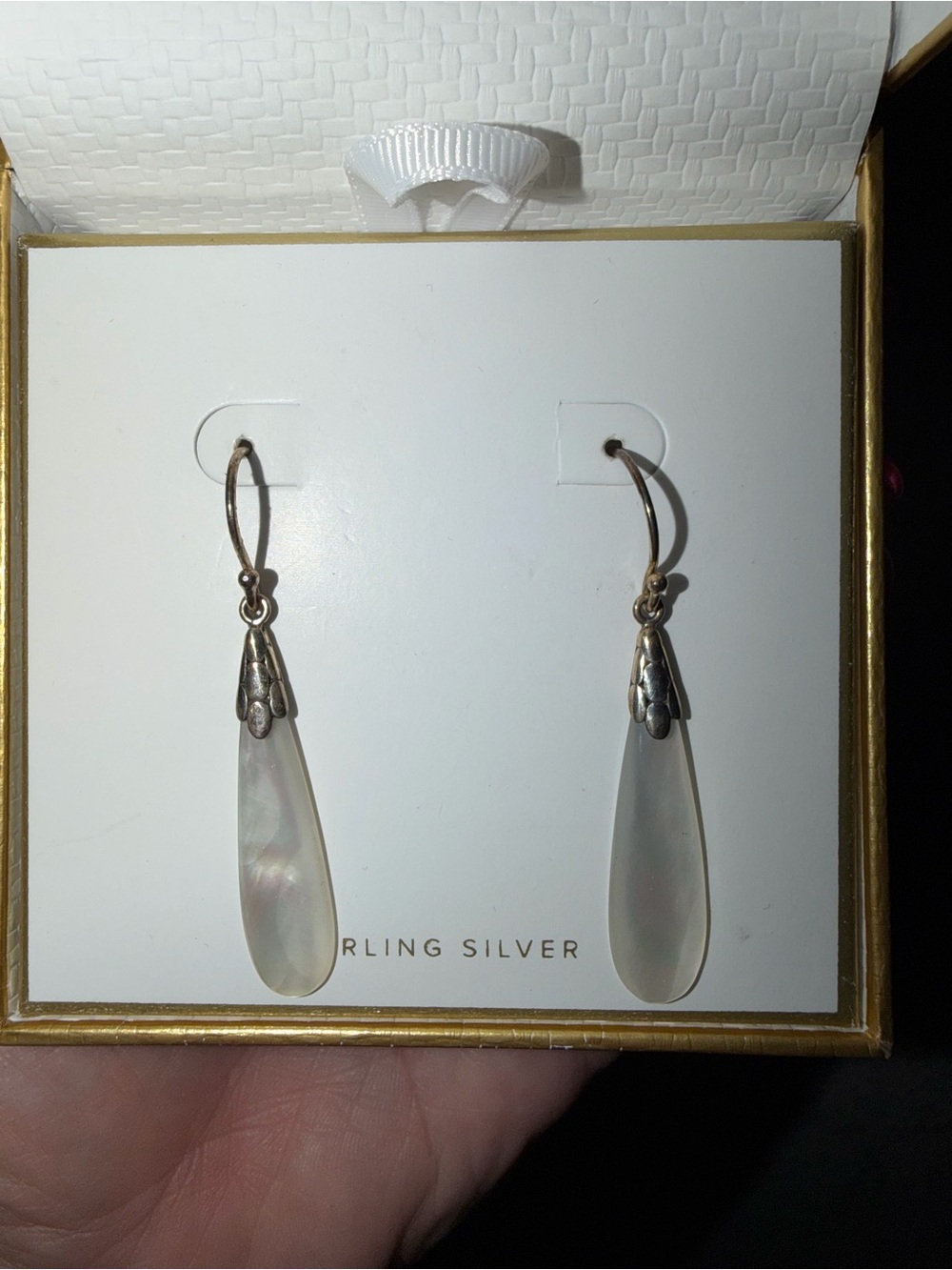 Sterling Silver Mother of Pearl Drop Earrings - White